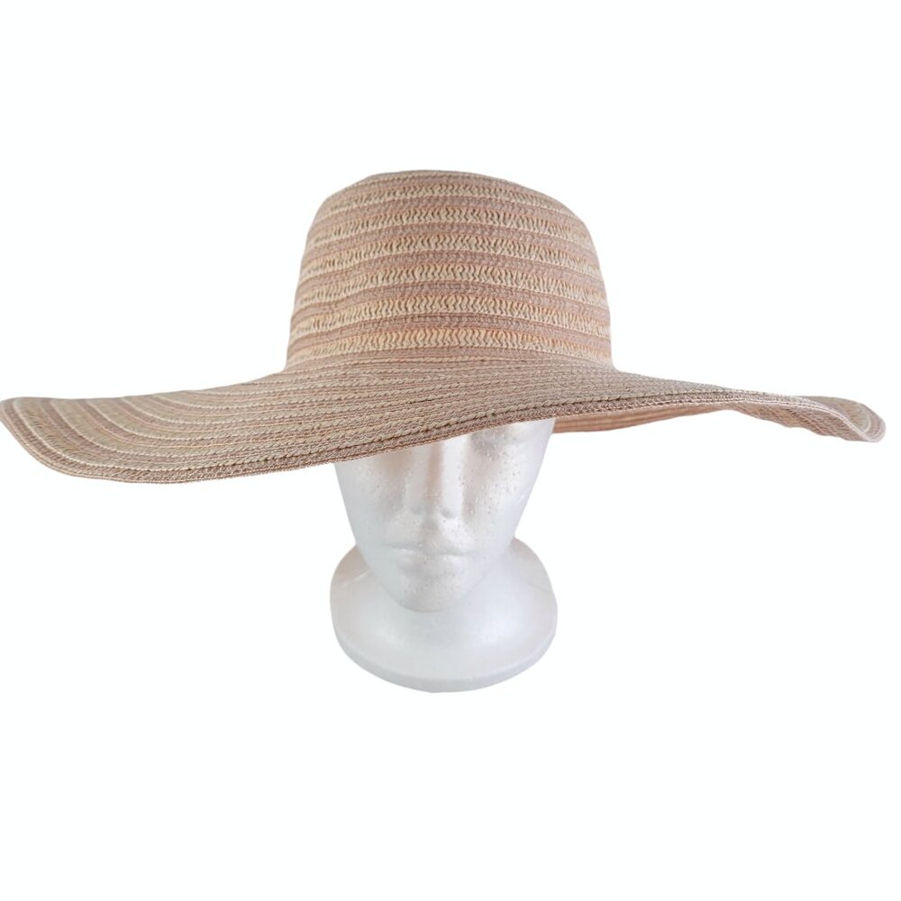 Jaclyn Smith Sun Hat Women's OS Pink Striped Wide Brim Beach Pool Summer Casual - Picture 8 of 10